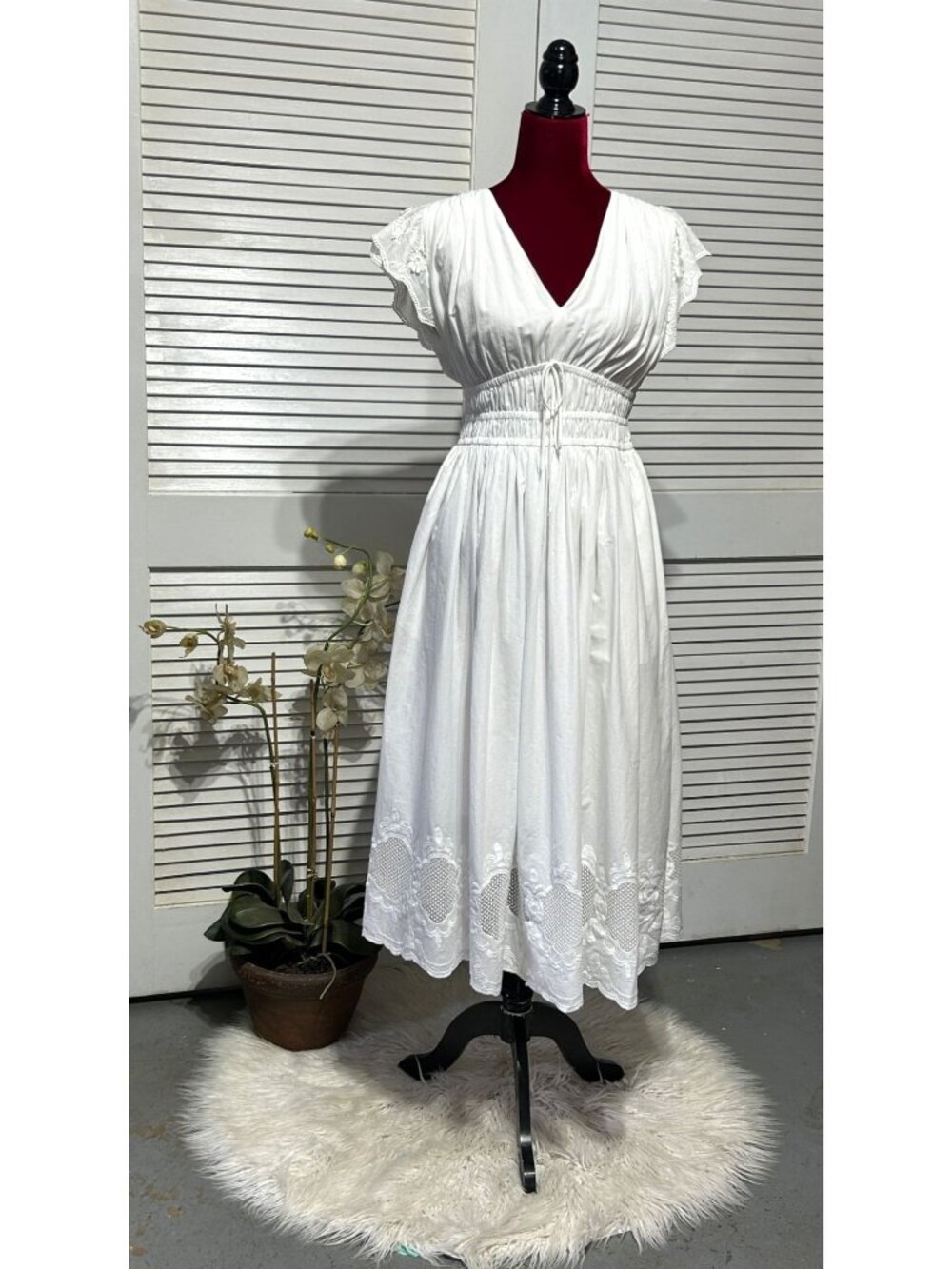 Current Air Los Angeles Women White Cotton Leia Embroidered Midi Dress Sz S 3580 - Picture 1 of 15